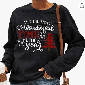 TAOHONG Merry Christmas Sweatshirt Women Xmas Buffalo Plaid Tree